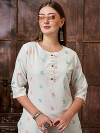 KALINI Geometric Woven Design Thread Work Kurta with Trousers