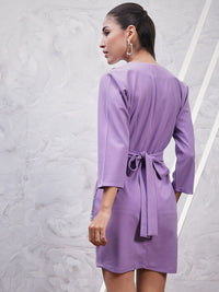 Athena Striped Embroidered Lapel Collar Sheath Dress