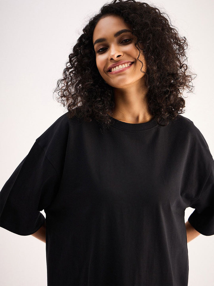 SASSAFRAS BASICS Round Neck Regular Sleeve Oversized Midi Dress