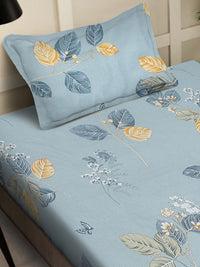 KLOTTHE Blue Floral Cotton 400 TC Single Cadar Superfine dengan Sarung Bantal-89 x 59 inci
