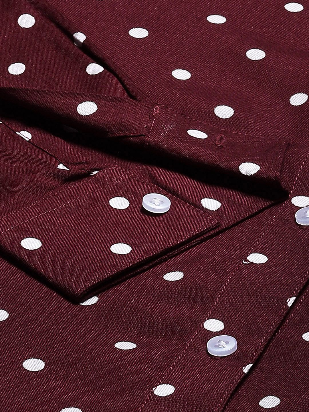 DENNISON Women Maroon & White Smart Polka Dot Printed Casual Shirt