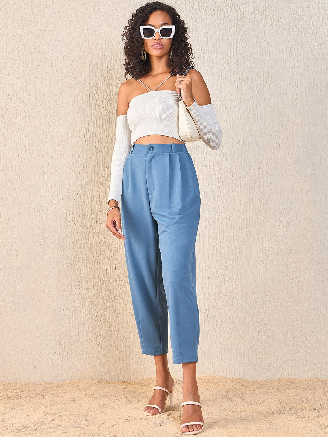 SASSAFRAS Women Blue Tapered Fit High-Rise Peg Trousers