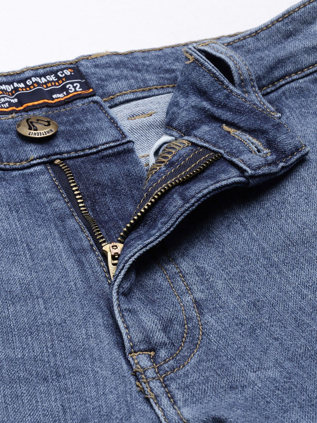 The Indian Garage Co Men Blue Slim Fit Mildly Distressed Stretchable Jeans