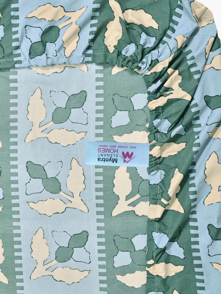 Myntra Elegant Homes Green & Blue Floral 300 TC King Bedsheet with 2 Pillow Covers