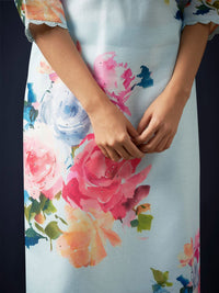 Indo Era Floral Printed Regular Linen Straight Kurta With Trousers & Dupatta