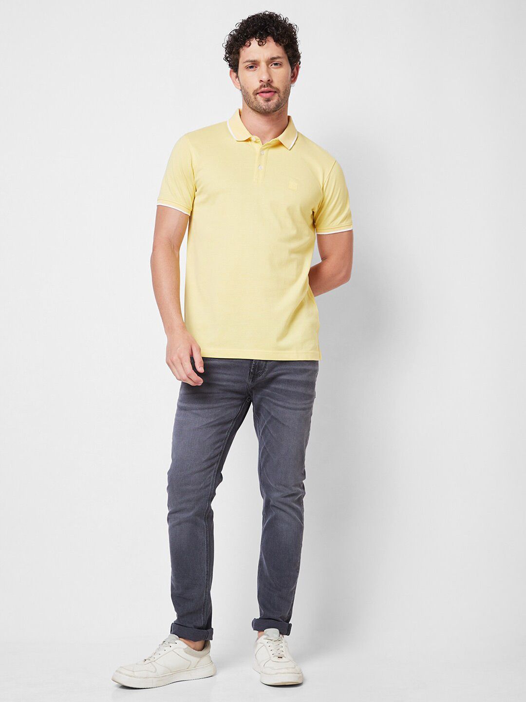 T-Shirt Kapas Kolar Kolar Spykar Polo Slim Fit