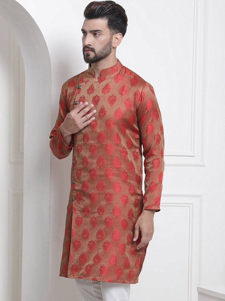 SOJANYA Mandarin Collar Ethnic Motif Thread Work Kurta