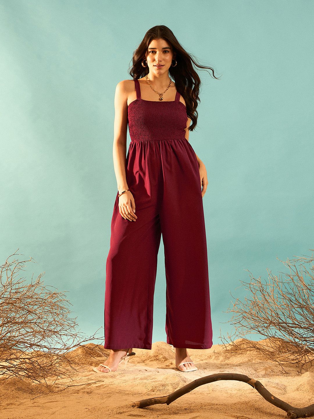 Berrylush Maroon Shoulder Straps Basic Jumpsuit