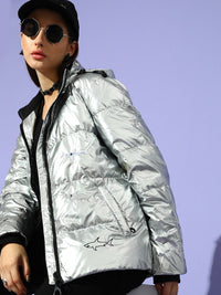 STREET 9 Women Silver-Toned Puffer Jacket