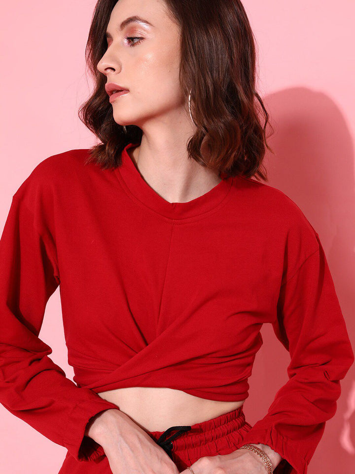 STREET 9 Women Charming Red Solid Sweatshirt