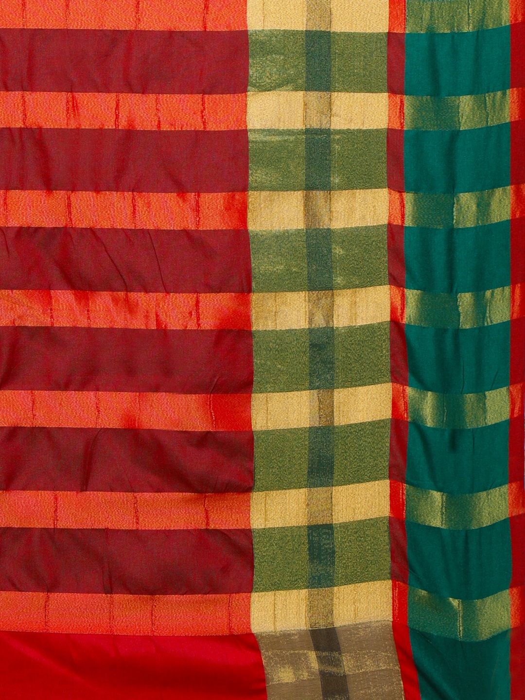 Saree mall Red & Gold-Toned Silk Cotton Colourblocked Kanjeevaram Saree