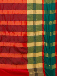 Saree mall Red & Gold-Toned Silk Cotton Colourblocked Kanjeevaram Saree