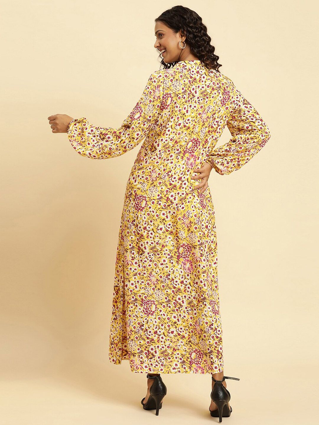 W Floral Print Puff Sleeve Maxi Dress