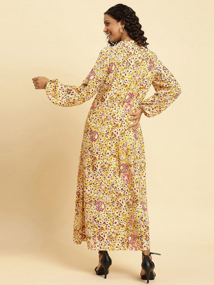 W Floral Print Puff Sleeve Maxi Dress