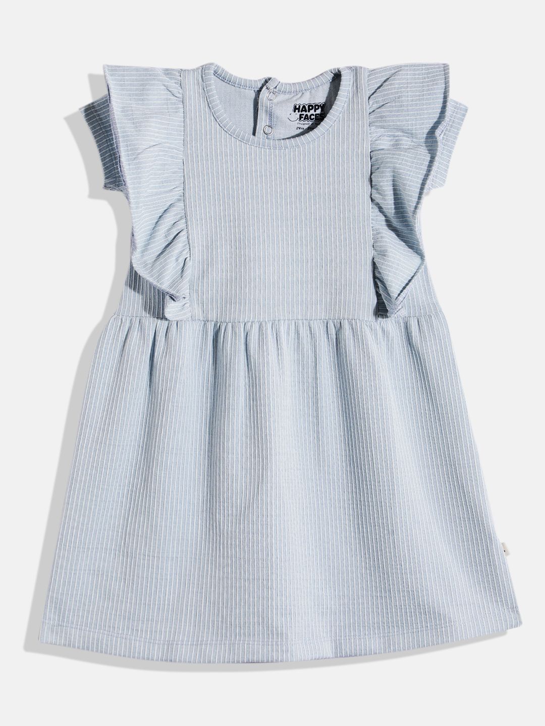 Happy Faces Girls Striped Ruffled Fit & Flare Pure Cotton Dress