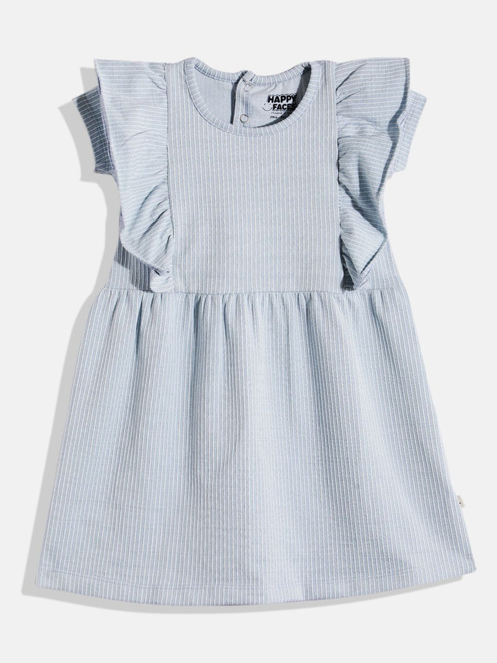 Happy Faces Girls Striped Ruffled Fit & Flare Pure Cotton Dress