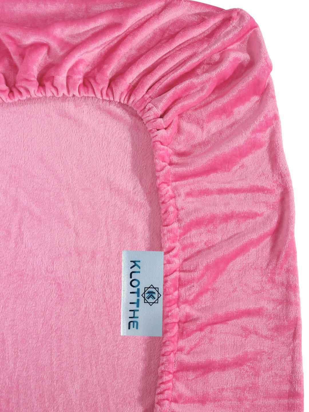 KLOTTHE Pink Woolen 300 TC Fitted Single Bedsheet With Pillow Cover
