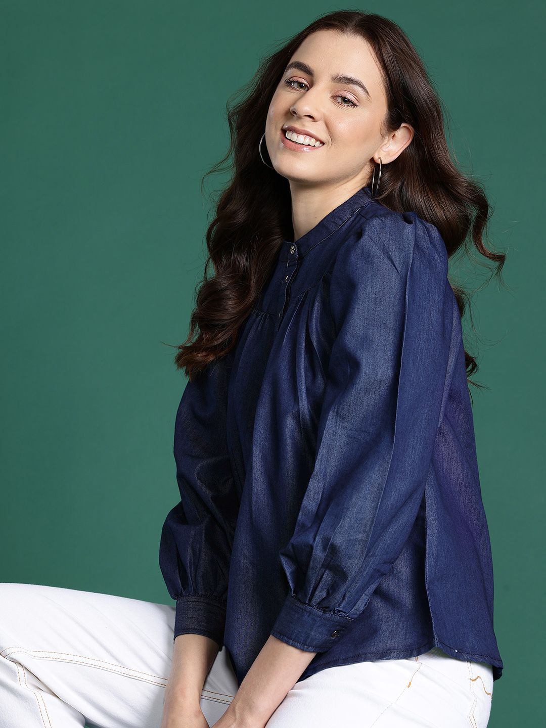 DressBerry Mandarin Collar Chambray Top