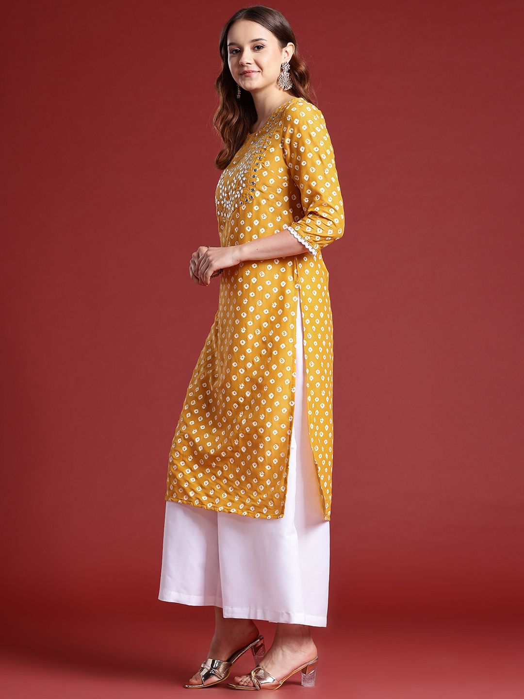 Anouk Bandhani Printed Mirror Work Embellished Kurta Set