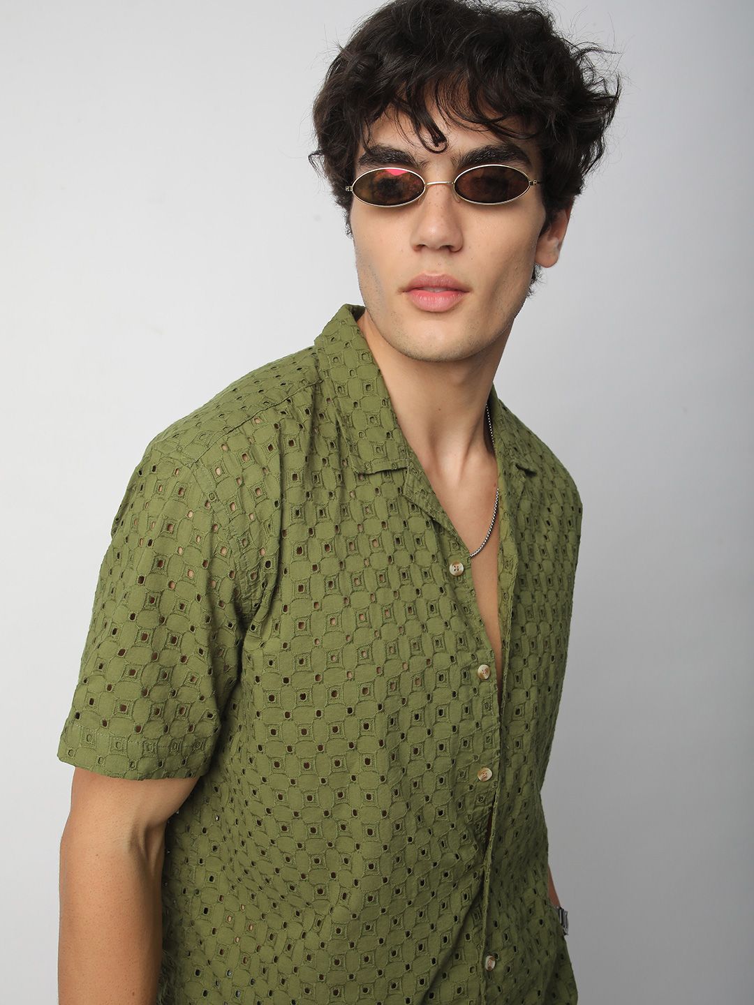 VASTRADO Men Classic Cuban Collar Textured Cotton Oversized Casual Shirt