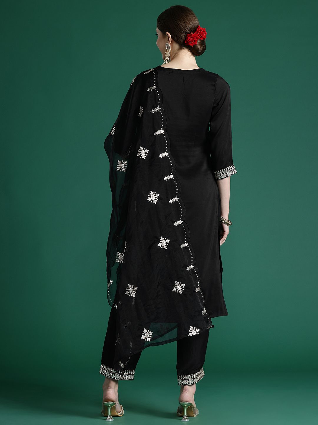 Indo Era Ethnic Motifs Embroidered Gotta Patti Kurta With Trousers & Dupatta