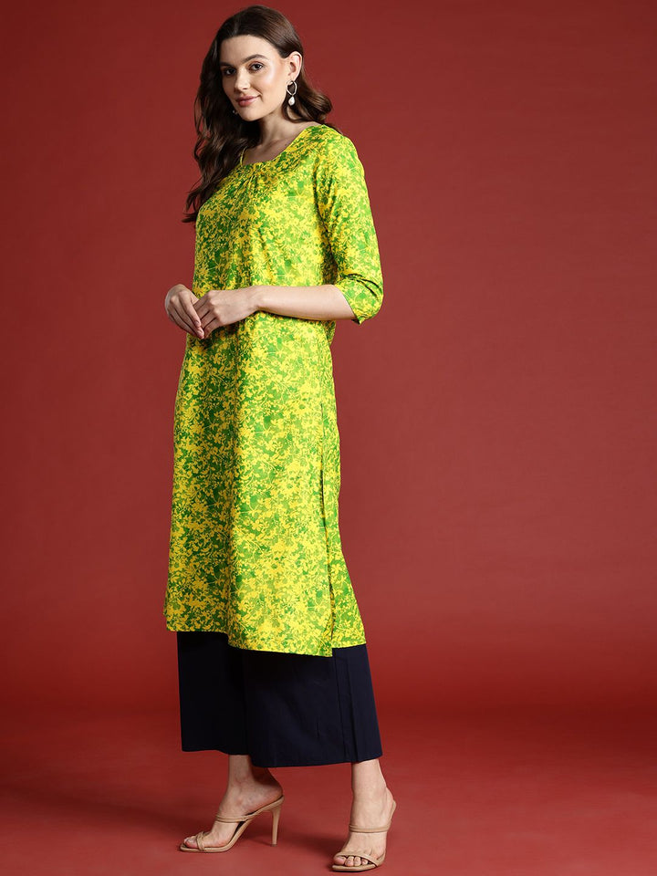 all about you Printed Pleated Straight Kurta
