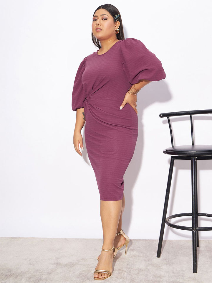SASSAFRAS Curve Plus Size Puff Sleeve Sheath Dress