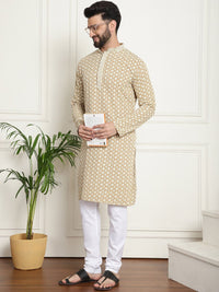 SOJANYA Ethnic Motifs Embroidered Mandarin Collar Sequined Pure Cotton Straight Kurta