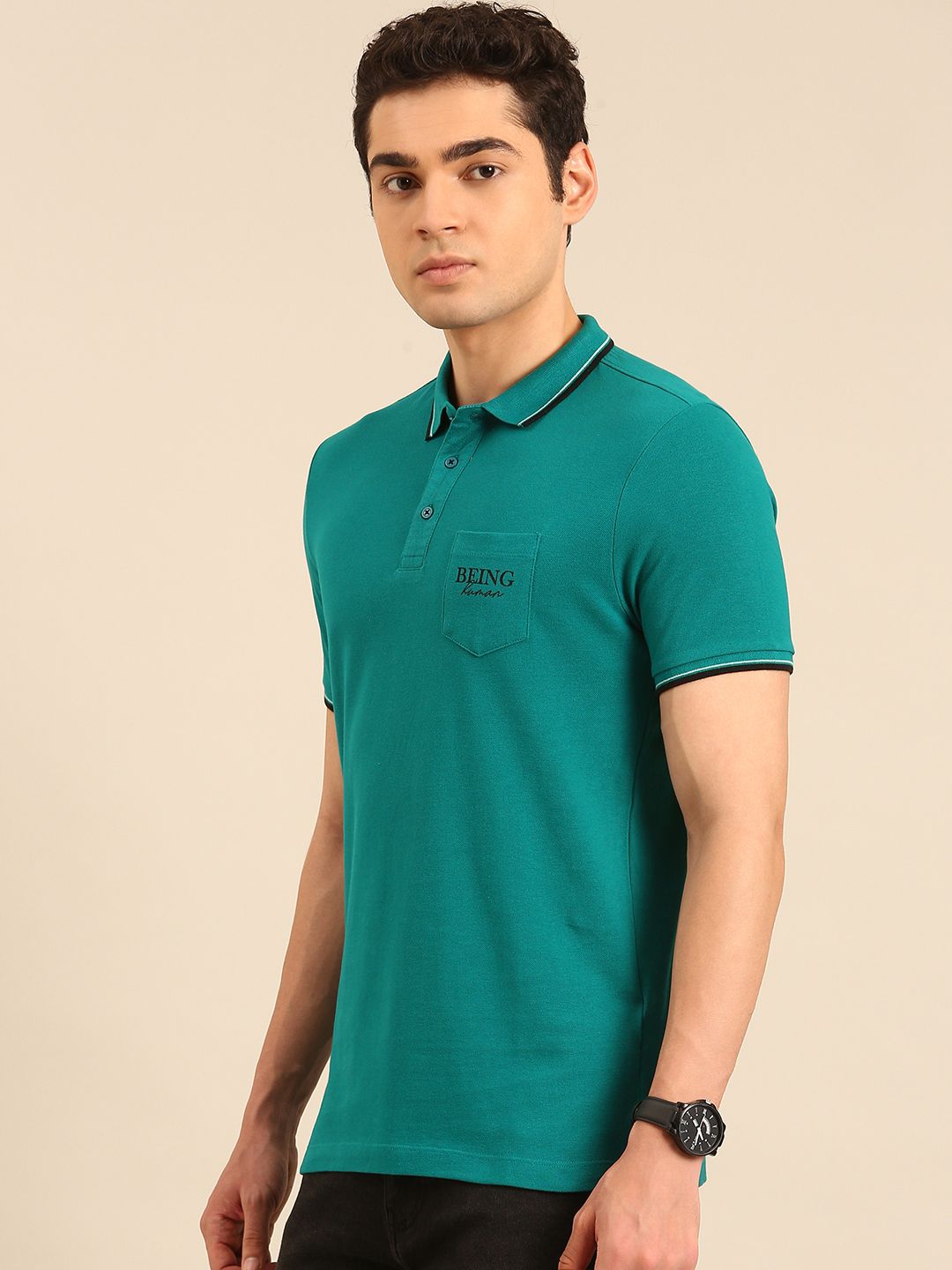 Being Human Polo Collar Pure Cotton T-shirt with Pocket