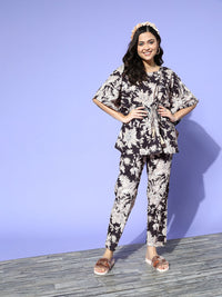 SANSKRUTIHOMES Women Black Floral Printed Night suit