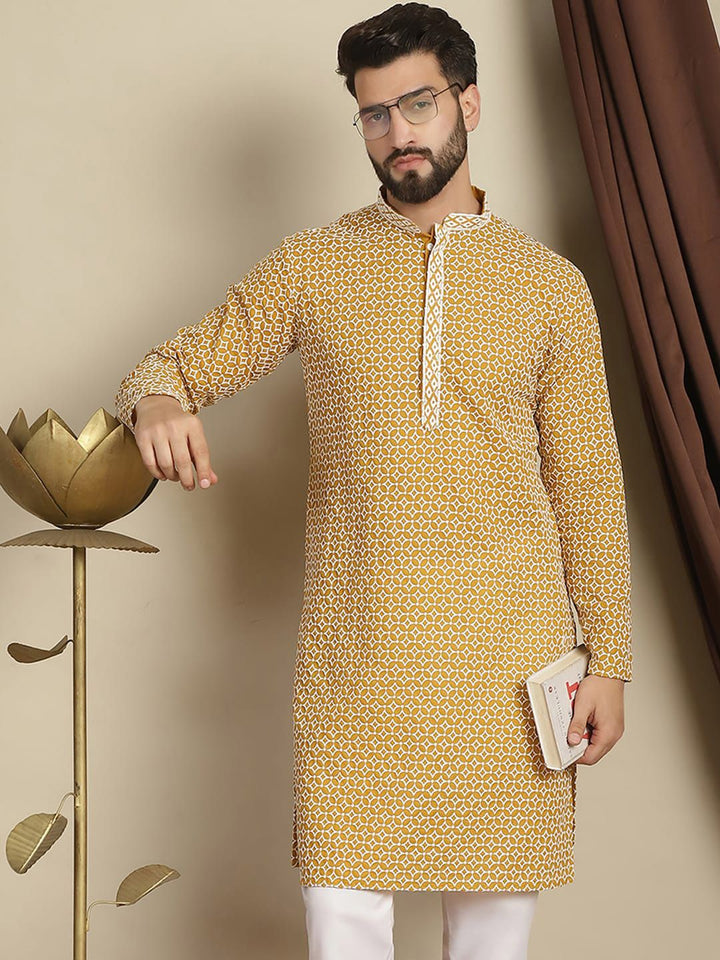 Anouk Geometric Printed Cotton Cermin Kerja Pathani Kurta