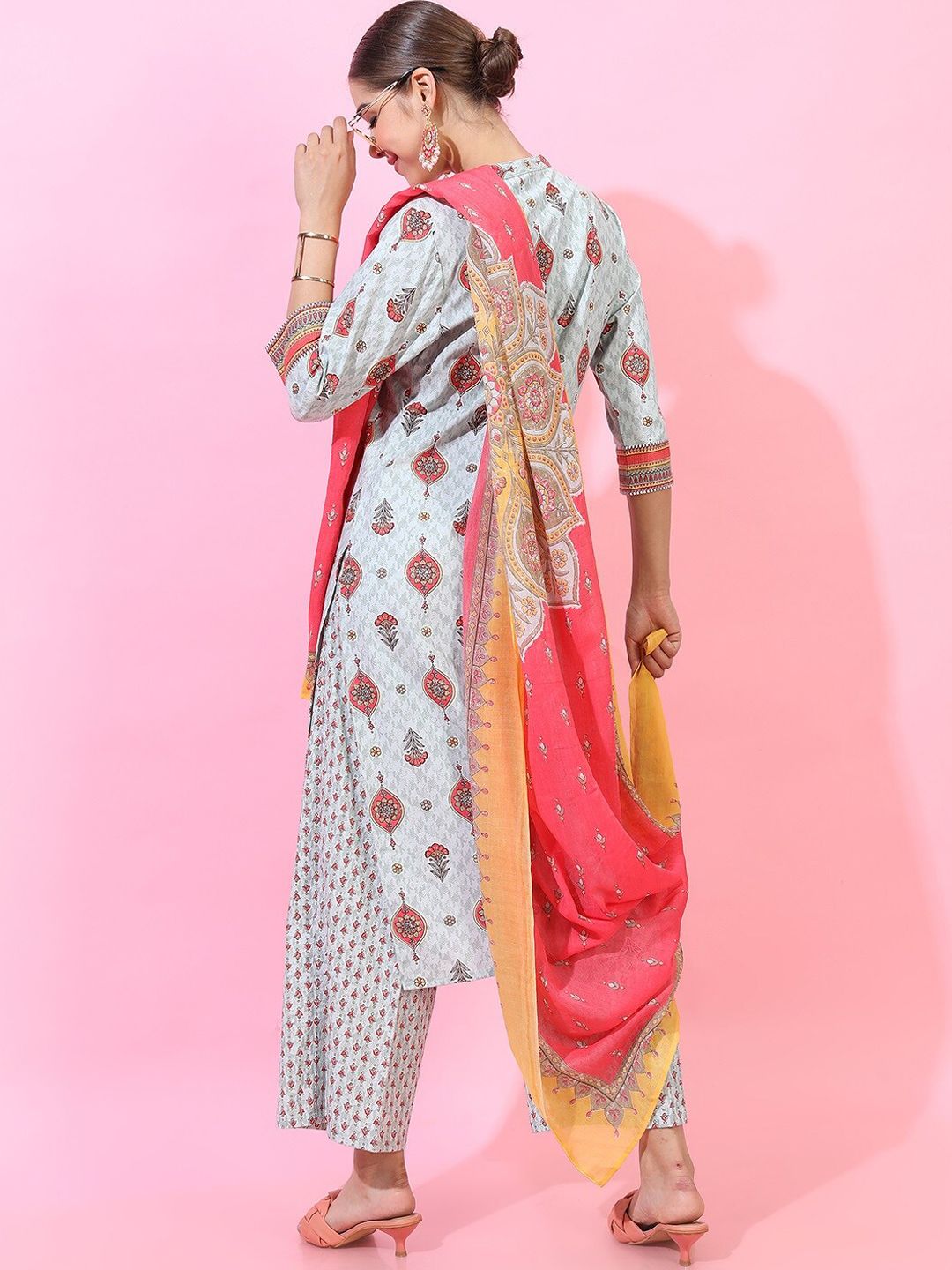 Vishudh Women Woven Design Pure Cotton Kurta with Palazzo and Dupatta