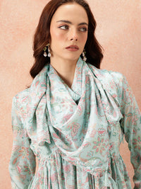 all about you Ethnic Motifs Printed Satin-Finish Festive Maxi Empire Dress with Scarf