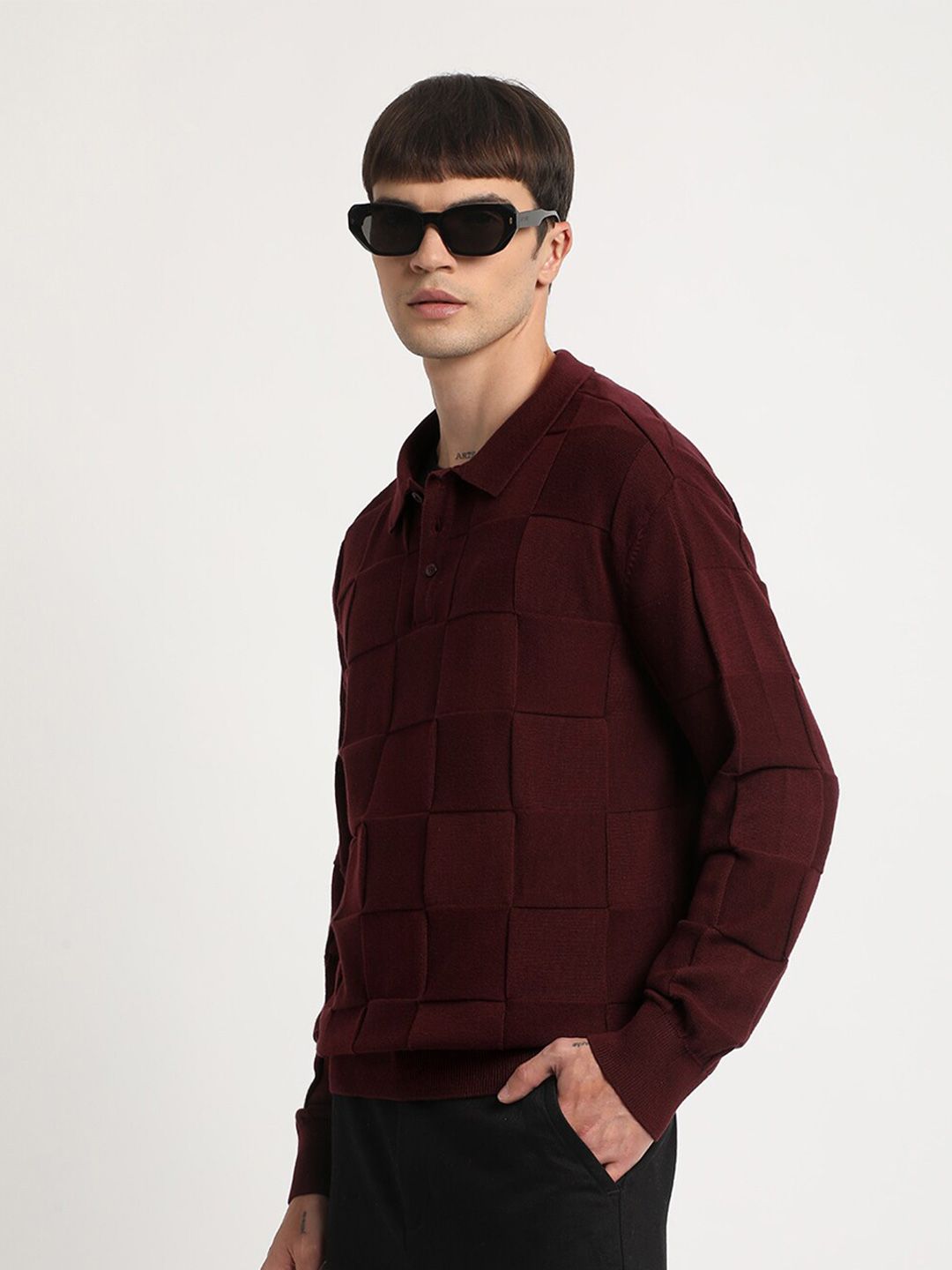 THE BEAR HOUSE Checked Polo Collar Cotton T-shirt