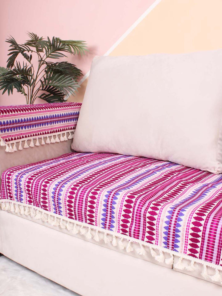 STITCHNEST Purple & Pink Self Design Jacquard 3-Seater Sofa Cover