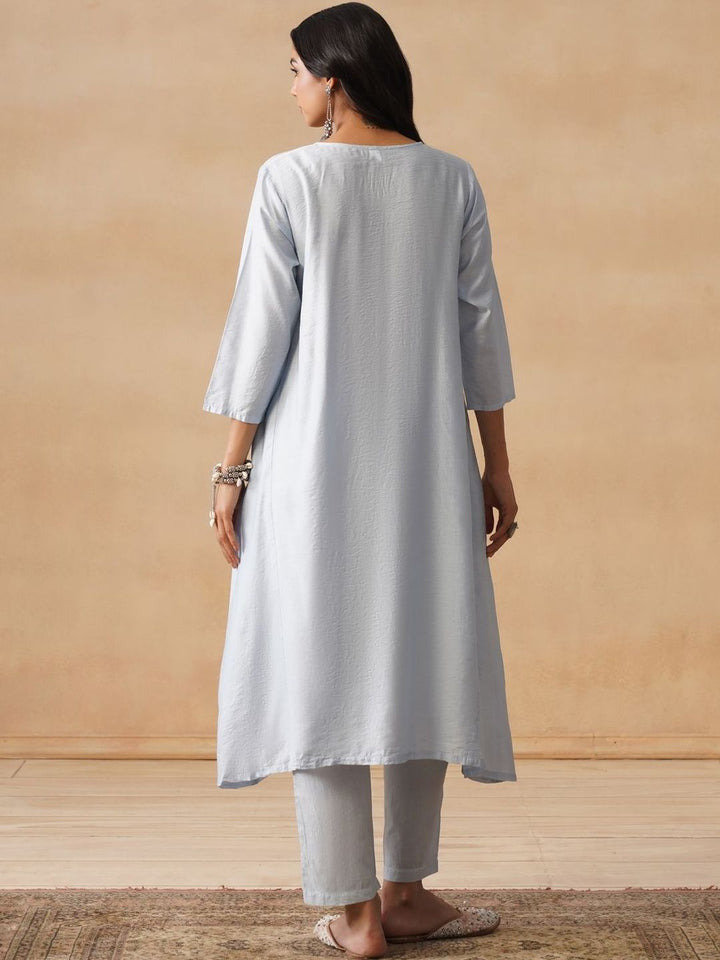 House of Chikankari Women Solid Blue Cotton A-Line Kurta