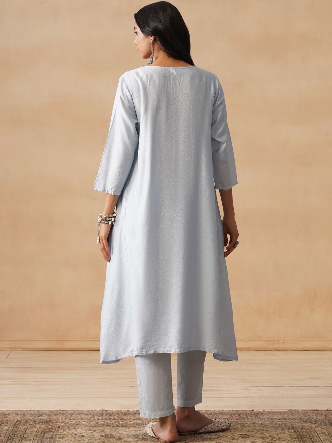 House of Chikankari Women Solid Blue Cotton A-Line Kurta
