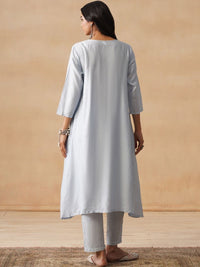 House of Chikankari Women Solid Blue Cotton A-Line Kurta