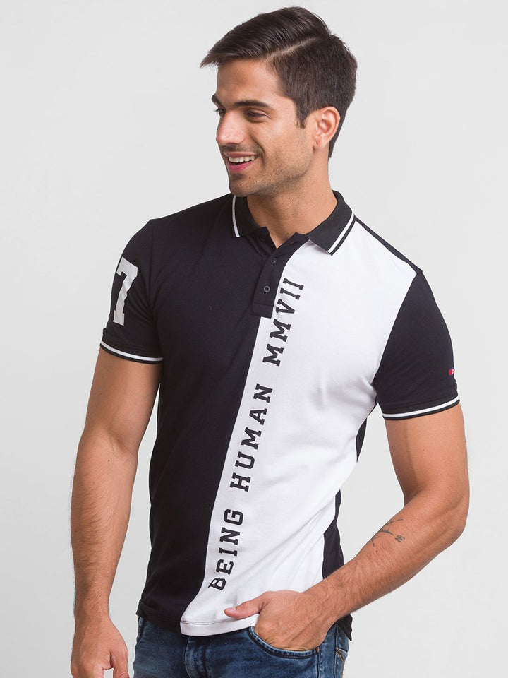 Menjadi Lelaki Manusia T-Shirt Kolar Polo Hitam & Putih