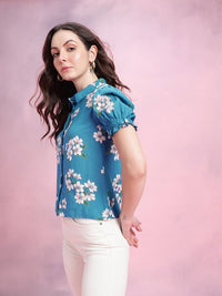 DressBerry Floral Print Puff Sleeves Shirt Style Top