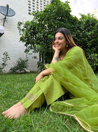 KALINI Ethnic Motifs Embroidered Yoke Design Kurta With Trousers & Dupatta