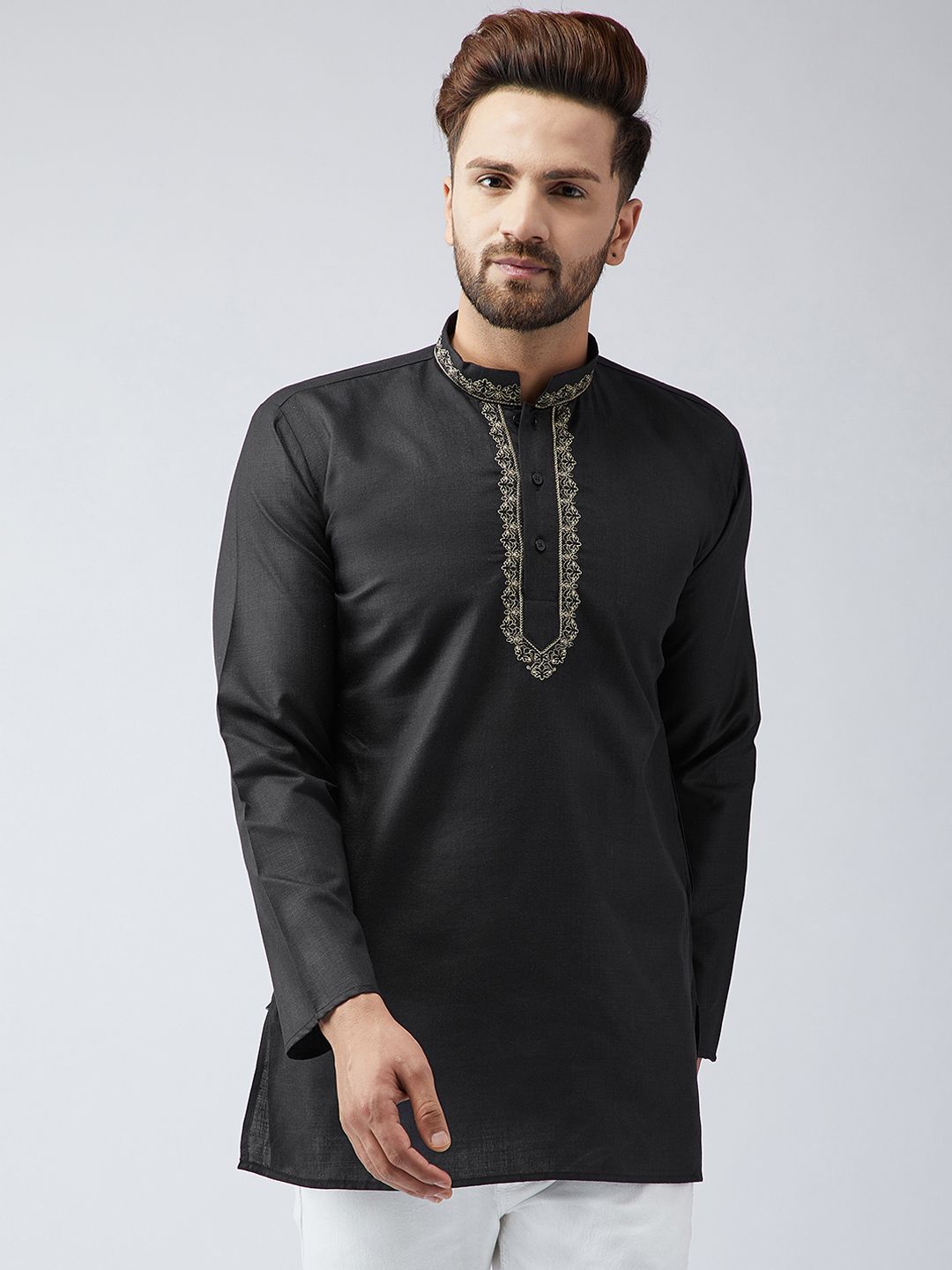 SOJANYA Men Black Solid Straight Kurta