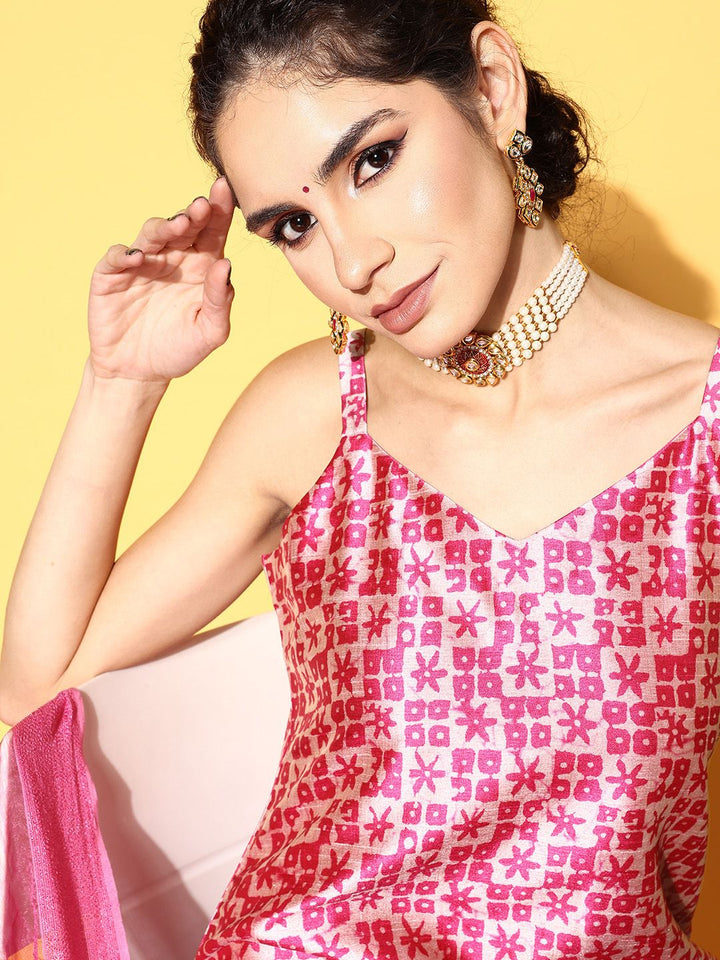 Varanga Women Abstract Tussar Silk Spaghetti Straps Kurta Set