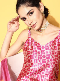 Varanga Women Abstract Tussar Silk Spaghetti Straps Kurta Set