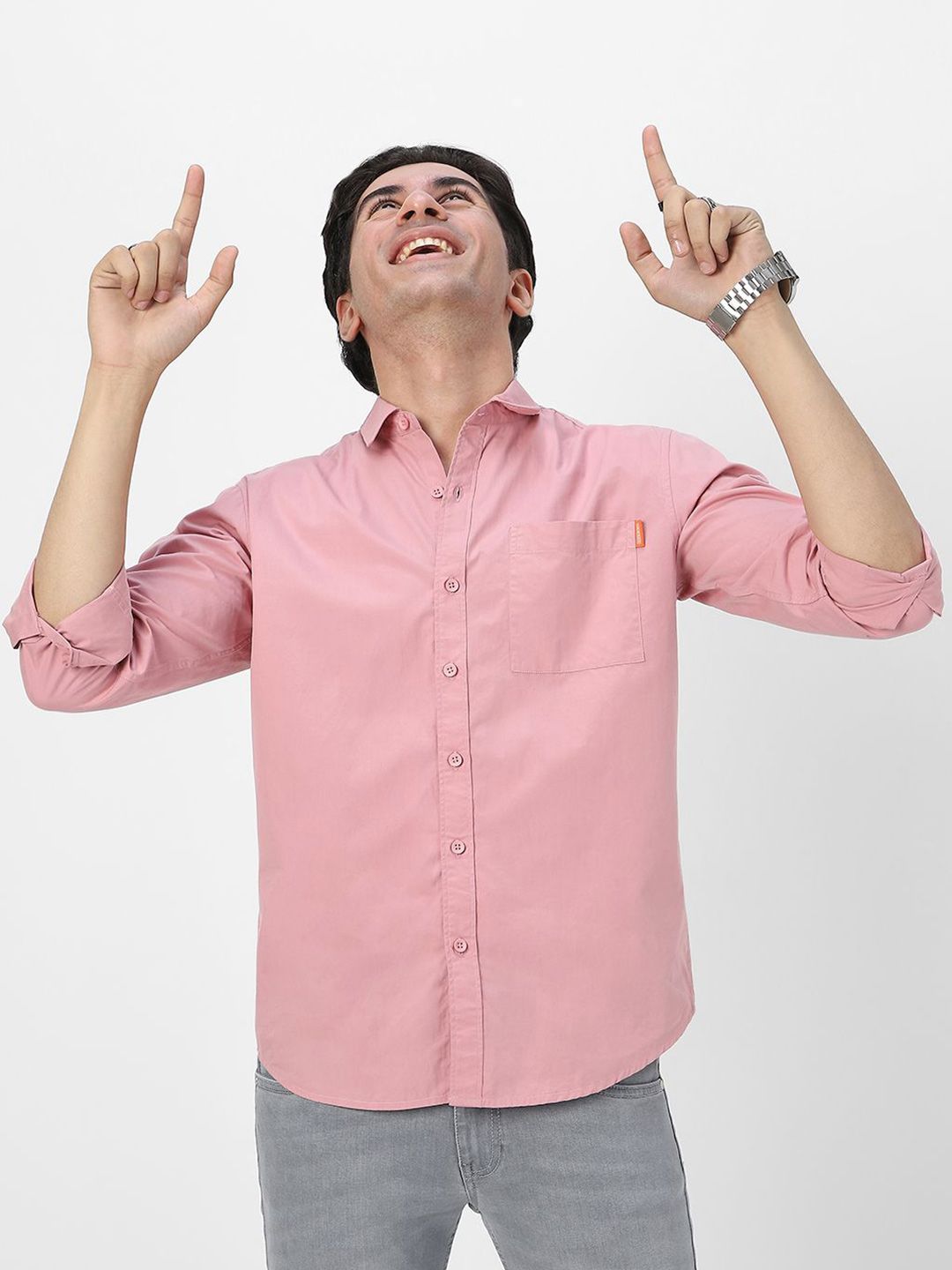 Urbano Fashion Men Spread Collar Solid Cotton Casual Shirt