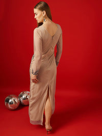 STREET 9 Embellished Long Sleeves Net Maxi Dress