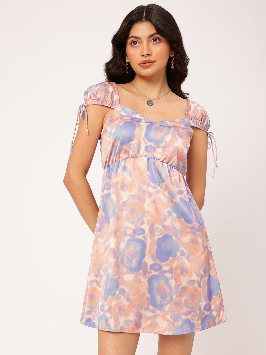 DressBerry Floral Printed Satin Finish Mini Dress