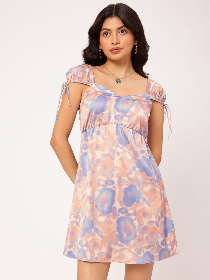 DressBerry Floral Printed Satin Finish Mini Dress