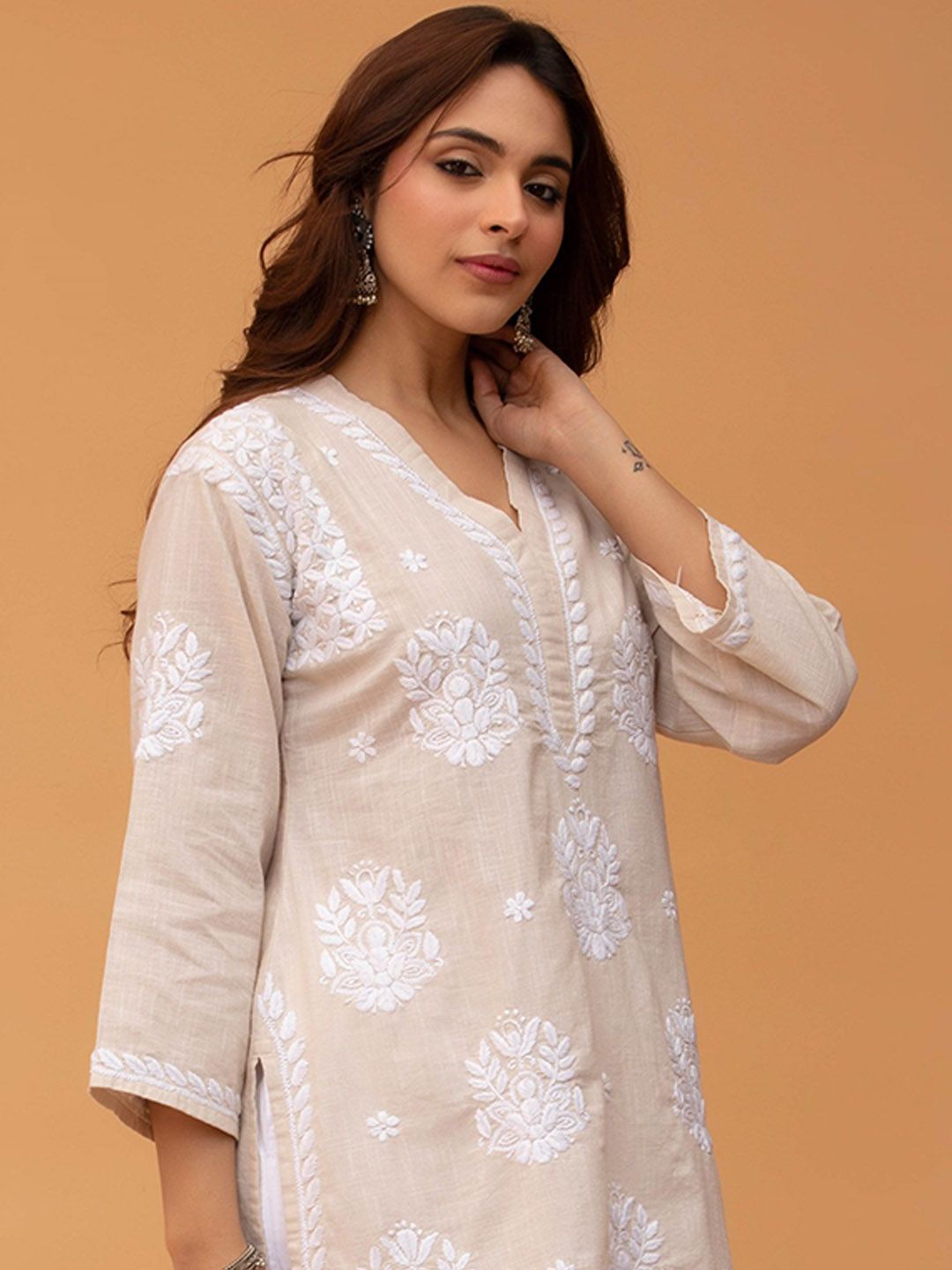 HOUSE OF KARI Ethnic Motifs Printed Thread Work Cotton Kurta