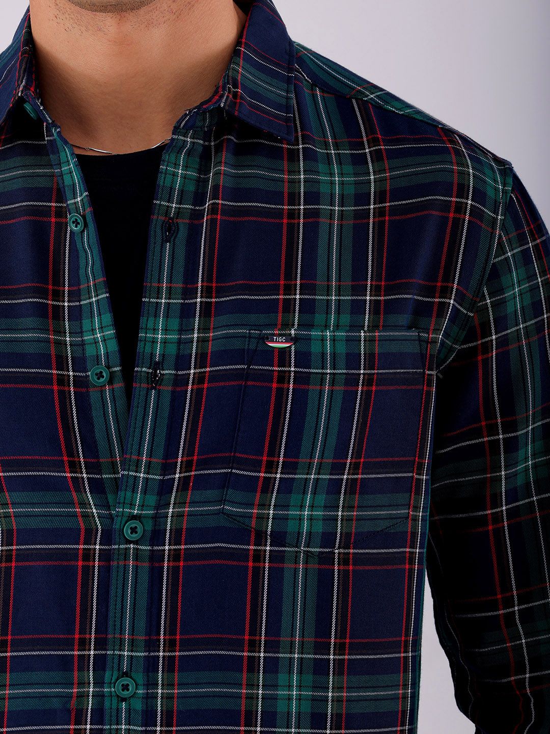 The Indian Garage Co Men Spread Collar Tartan Checked Cotton Slim Fit Casual Shirt